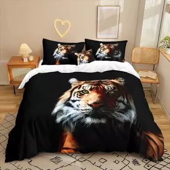 Комплект постельного белья из трех предметов серии Tiger с 3D цифровой печатью: простыня, пододеяльник 90 * 200 two-piece set