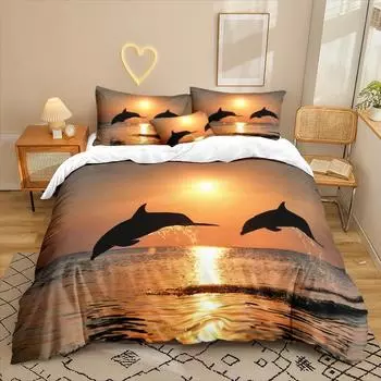 Комплект постельного белья из трех предметов серии «Дельфин» с 3D-цифровой печатью: простыня, пододеяльник 90 * 200 two-piece set