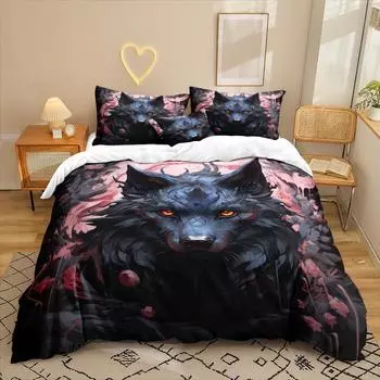 Комплект постельного белья из трех предметов серии «Волк» с 3D цифровой печатью: простыня, пододеяльник 90 * 200 two-piece set