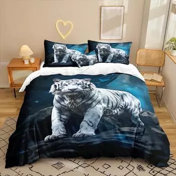 Комплект постельного белья из трех предметов серии Tiger с 3D цифровой печатью: простыня, пододеяльник 90 * 200 two-piece set