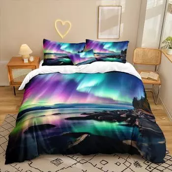 Комплект постельного белья из трех предметов серии Aurora View с 3D цифровой печатью: простыня, пододеяльник 90 * 200 two-piece set