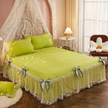 Комплект постельного белья из трех предметов. Мягкий галстук-бабочка для девочек, белая марлевая юбка. Покрывало в стиле принцессы можно закрепить на кровати 1,5/1,8/2 м. 120x200cm bed skirt