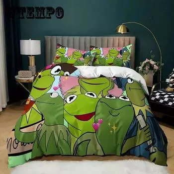 Комплект постельного белья из трех предметов с розеткой для подушек, комплект постельного белья в забавном стиле, 2-метровая двуспальная кровать, зеленая лягушка King