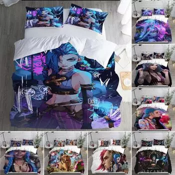 Комплект постельного белья Jinx Arcane с 3D-печатью, наволочка, пододеяльник, двуспальная кровать, двуспальная кровать, двуспальная кровать, двуспальная кровать, постельное белье для взрослых и детей, пододеяльник 70x133cm 2pcs