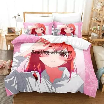 Комплект постельного белья Kanojo Okarishimasu Single Twin Full Queen King Size Bed Set Aldult Kid Bedroom Duvetcover Sets Anime Bed 70x133cm 2pcs