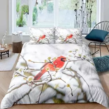 Комплект постельного белья «Кардинал», комплект постельного белья «Красная птица» для детей и подростков, покрывало с изображением сосны, мягкое одеяло с изображением животных и снега, размер King Size EU single(135x200cm)