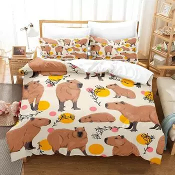 Комплект постельного белья Kawaii Capybaras Single Twin Full Queen King Size Комплект постельного белья Aldult Kid Bedroom Duvetcover Sets 3D bed cover set 70x133cm 2pcs