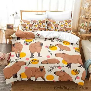 Комплект постельного белья Kawaii Capybaras Single Twin Full Queen King Size Комплект постельного белья Aldult Kid Bedroom Duvetcover Sets 3D bed cover set 70x133cm 2pcs