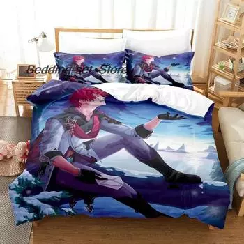 Комплект постельного белья Kawaii Genshin Impact Tartaglia, односпальная кровать, двуспальная кровать размера «king-size», комплект постельного белья для детей, пододеяльники для детской спальни 70x133cm 2pcs
