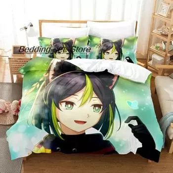 Комплект постельного белья Kawaii Genshin Impact Tighnari, односпальная кровать, двуспальная кровать размера Queen, комплект постельного белья для детей, комплект пододеяльников 70x133cm 2pcs