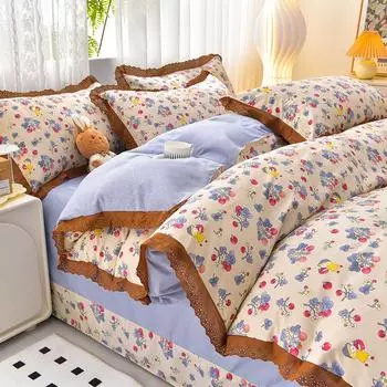 Комплект постельного белья класса А, легкий, роскошный, высококачественный, мягкий, хлопковый комплект из четырех предметов с ретро-мелким цветочным принтом принцессы 200x230 4pcs