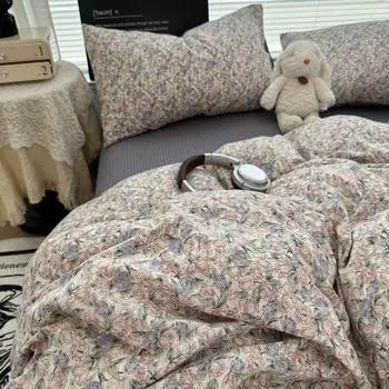 Комплект постельного белья класса А, ультрамягкий жаккард, двухслойная пряжа, стираный хлопок, простыня с цветочным узором 150x200 3pcs