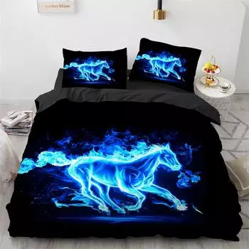 Комплект постельного белья «Конь», «Огонь, вода, лошадь, дикие животные», комплект постельного белья «Дикая природа», размер King Full Size для детей, мальчиков, девочек, подростков 70x133cm 2pcs