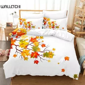 Комплект постельного белья «Leaf Queen» с кленовым листом, комплект постельного белья с цифровой печатью, комплект постельного белья с пододеяльником размера «king size» EU single(135x200cm)