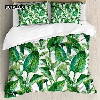 Комплект постельного белья Leaf Romantic Holiday Island Hawaiian Banana Trees Double Queen King Full Size Polyester Qulit Cover EU single(135x200cm)