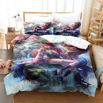 Комплект постельного белья League of Legends Spirit Blossom Ahri Single Twin Full Queen King Size Bed Set Adult Kid Bedroom Duvet cover Sets EU Twin 135x200cm