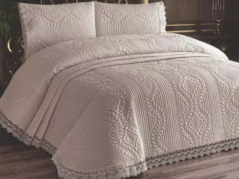 Комплект постельного белья Limena стеганый 3 шт, Комплект покрывал 240х260 Наволочка 50х70 Двойной размер Светлый Капучино