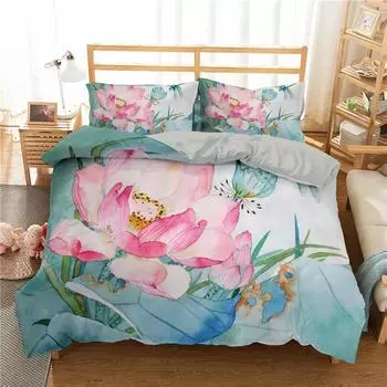 Комплект постельного белья Lotus с акварелью, розовой водой, гибискусом, цветочным ботаническим полиэстеровым пододеяльником для девочек-подростков и женщин 70x133cm 2pcs