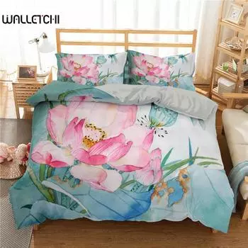 Комплект постельного белья Lotus с акварелью, розовой водой, гибискусом, цветочным ботаническим полиэстеровым пододеяльником для девочек-подростков и женщин EU single(135x200cm)
