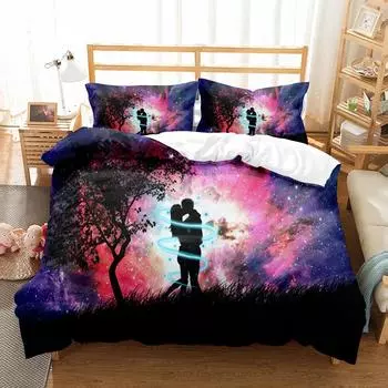 Комплект постельного белья Love Duvet Cover Set Couple Hug Romantic theme Tree Heart Shaped Polyester Bed Cover King Full Size for Lover Bed Set 70x133cm 2pcs