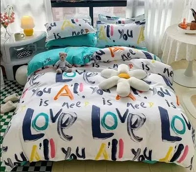 Комплект постельного белья Love Duvet Cover + простыня + 2 наволочки, не причиняющий вреда коже, двуспальный, двуспальный, размер King Size, для мужчин и женщин, комплект постельного белья B92K AU-Sigle150x200 4pcs