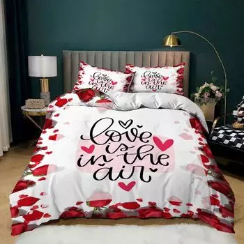 Комплект постельного белья Love Heart Duvet Cover Set King Queen Twin Size Romance Wedding Heart Shaped SoulMate Polyester Bed Set для женщин и пар 70x133cm 2pcs