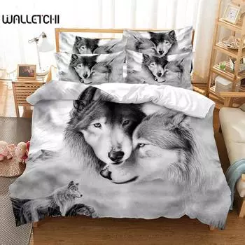 Комплект постельного белья Love Wolf, комплект пододеяльников, комплект постельного белья с 3D-печатью, комплект постельного белья размера Queen, модный дизайн EU single(135x200cm)