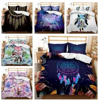 Комплект постельного белья «Ловец снов» для дома, постельное белье, наволочка с перьями и пододеяльник с 3D принтом, полноразмерное постельное белье для спальни UK Single 135x200cm