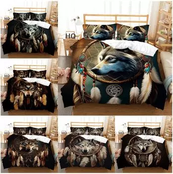 Комплект постельного белья «Ловец снов» с волком, пододеяльник с рисунком волка, наволочка, домашний комплект постельного белья, AU/EU/US, полноразмерная односпальная/двуспальная кровать, украшение для дома Baby 100x135cm