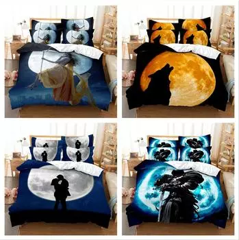 Комплект постельного белья «Луна» Одеяло и наволочка Двуспальная кровать Полноразмерное постельное белье с узором «Планета» на молнии Супер удобное постельное белье DE 100x135cm