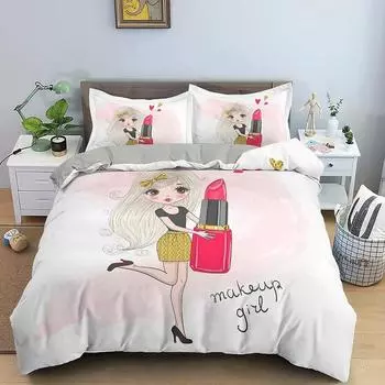 Комплект постельного белья Makeup Gril Fastion Cartoon Duvet Cover Bedroom Beder Covers Twin King Size Quilt Cover Home Textile 70x133cm 2pcs