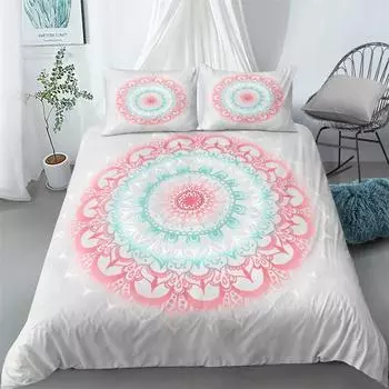 Комплект постельного белья Mandala Blue Pink Boho Chic Покрывала в романтическом стиле Постельное белье в стиле бохо King Полиэстеровый пододеяльник 70x133cm 2pcs