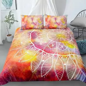 Комплект постельного белья Mandala Duvet Cover King Polyester Tie Dye Paisley Quilt Cover Purple Boho Hippie Trippy Floral Exotic Style Комплект постельного белья EU Single 135x200cm