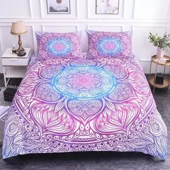 Комплект постельного белья Mandala размера King Flower Blue Purple Pink Комплект постельного белья Bohemian Mandala Style Soft Polyester Steady Cover 70x133cm 2pcs