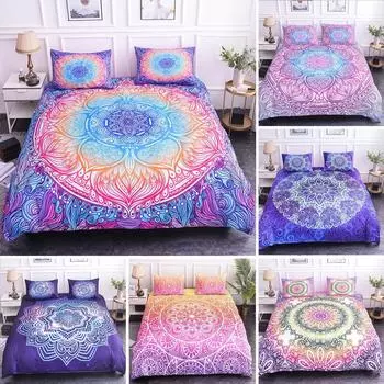 Комплект постельного белья Mandala размера King Flower Blue Purple Pink Комплект постельного белья Bohemian Mandala Style Soft Polyester Steady Cover 70x133cm 2pcs