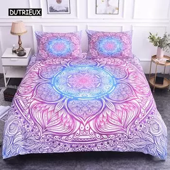Комплект постельного белья Mandala размера King Flower Blue Purple Pink Комплект постельного белья Bohemian Mandala Style Soft Polyester Steady Cover EU single(135x200cm)