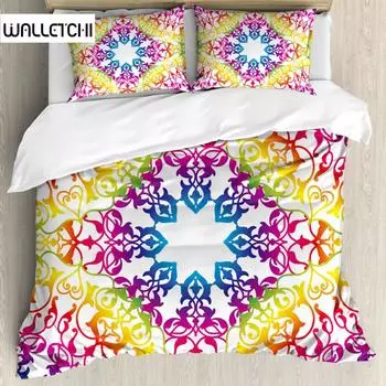 Комплект постельного белья Mandala в стиле бохо, этнический, красочный, весенний, садовый, разноцветный, полиэстер, двуспальный, размера «king-size» EU single(135x200cm)