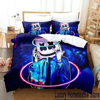 Комплект постельного белья Marshmallow DJ с 3D-принтом, пододеяльник, комплект постельного белья, пододеяльник, наволочка, одеяло размера king-size, комплект постельного белья для мальчиков и взрослых EU Single 135x200cm
