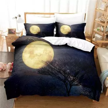 Комплект постельного белья Moon с изображением ночного дерева и пейзажа, 3D-принт, полиэстеровое одеяло, размер King Twin для мальчиков и девочек-подростков, детский комплект постельного белья 70x133cm 2pcs