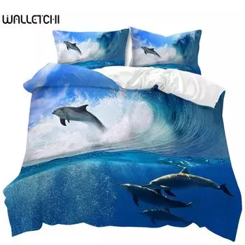 Комплект постельного белья «Морская жизнь» с изображением светящейся медузы, комплект постельного белья из полиэстера с изображением тропической морской рыбы под морем «Морская жизнь» EU single(135x200cm)