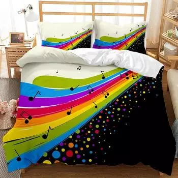 Комплект постельного белья Music Series Rainbow Music Notes Tie Dye, комплект постельного белья Music Party Double Queen King Size, полиэстеровое одеяло 70x133cm 2pcs