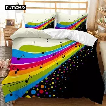 Комплект постельного белья Music Series Rainbow Music Notes Tie Dye, комплект постельного белья Music Party Double Queen King Size, полиэстеровое одеяло EU Single 135x200cm
