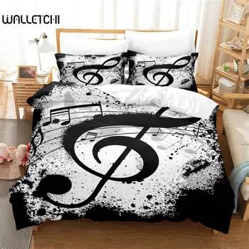 Комплект постельного белья «Music Symbol Black», комплект постельного белья с 3D-принтом и цифровой печатью, комплект постельного белья размера «queen size», модный дизайн EU single(135x200cm)
