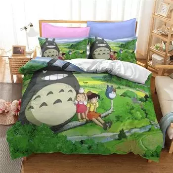 Комплект постельного белья MY NEIGHBOUR TOTORO с 3D-печатью, пододеяльник с наволочкой, двуспальный, двуспальный, двуспальный, покрывало, комплекты постельного белья 228x228cm