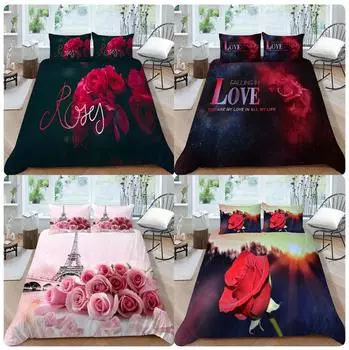 Комплект постельного белья на День святого Валентина в розовом стиле, одеяло и наволочка для спальни пары, материал из микрофибры, 2/3 предмета декора постельного белья Baby 100x135cm