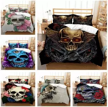 Комплект постельного белья на Хэллоуин с тематическим принтом в виде черепа, пододеяльник, наволочка, домашний комплект постельного белья, AU/EU/US, полноразмерная односпальная/двуспальная кровать, домашний интерьер Baby 100x135cm