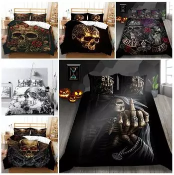 Комплект постельного белья на Хэллоуин с черепом, пододеяльник, наволочка, домашний комплект постельного белья, AU/EU/US, полноразмерная односпальная/двуспальная кровать Baby 100x135cm