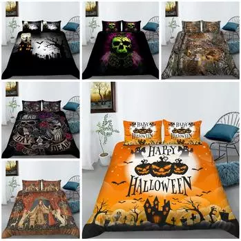 Комплект постельного белья на Хэллоуин Тыквенная лампа Пододеяльник Наволочка Домашний комплект постельного белья AU/EU/US Полноразмерная односпальная/двуспальная кровать Пододеяльник с принтом черепа Baby 100x135cm