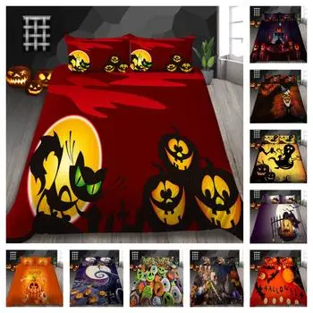 Комплект постельного белья на Хэллоуин с наволочкой, дышащий домашний текстиль, постельное белье королевского размера, мягкий пододеяльник UK Single 135x200cm