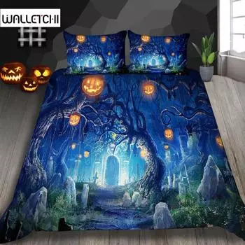 Комплект постельного белья на Хэллоуин Thumbedding Декор на Хэллоуин Таинственный лес Комплект постельного белья из полиэстера Double Queen King Size Покрывало для пододеяльника EU single(135x200cm)